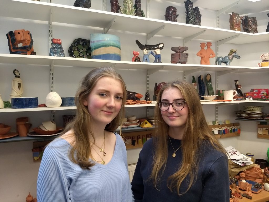 girls, pottery, jumpers, hair 