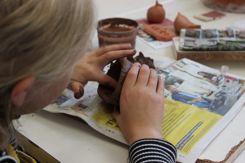 pottery, clay, potting, children, fun, newspaper, 